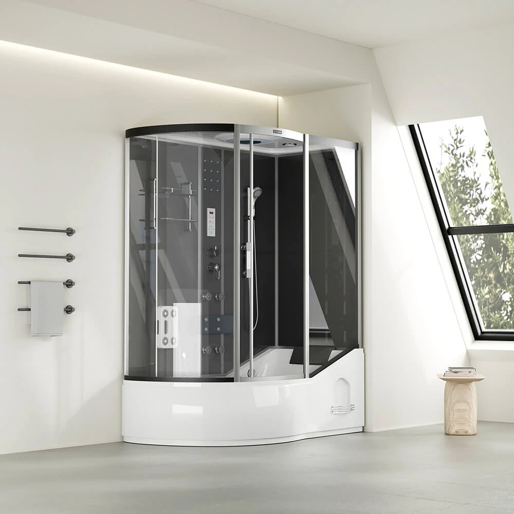 Masážní box s vanou 2v1 - 170x90cm černá, levé provedení