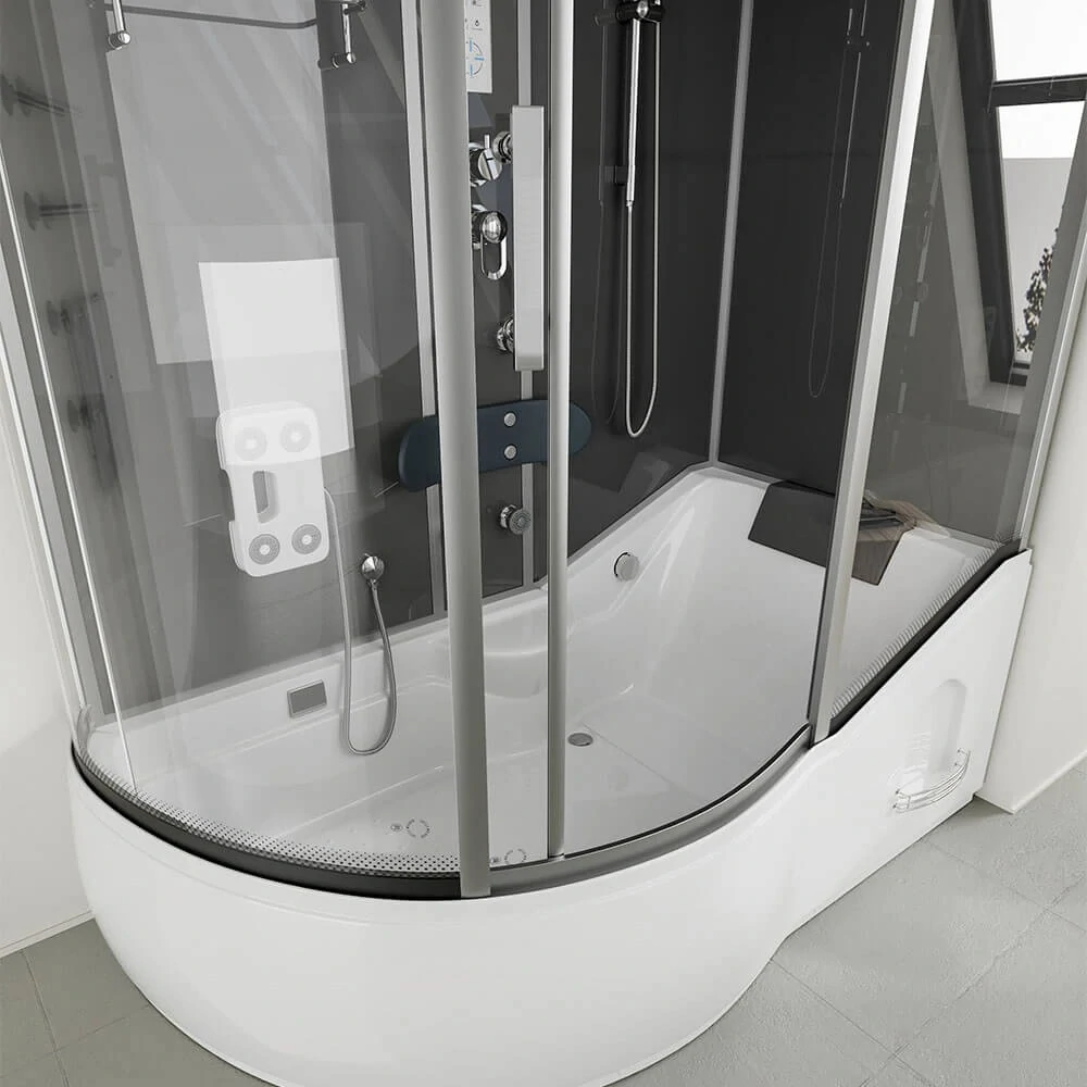 Masážní box s vanou 2v1 - 170x90cm černá, levé provedení