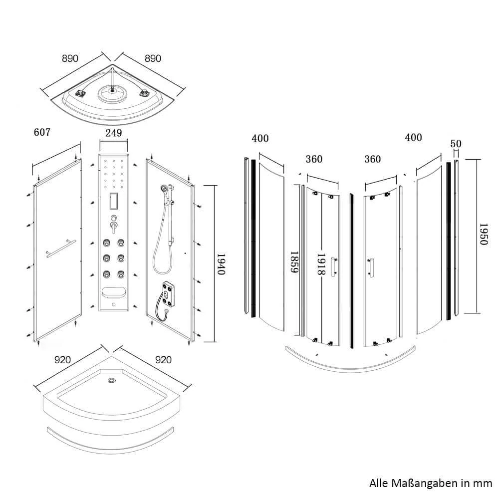 Masážní box s párou Bílá Perla 100x100
