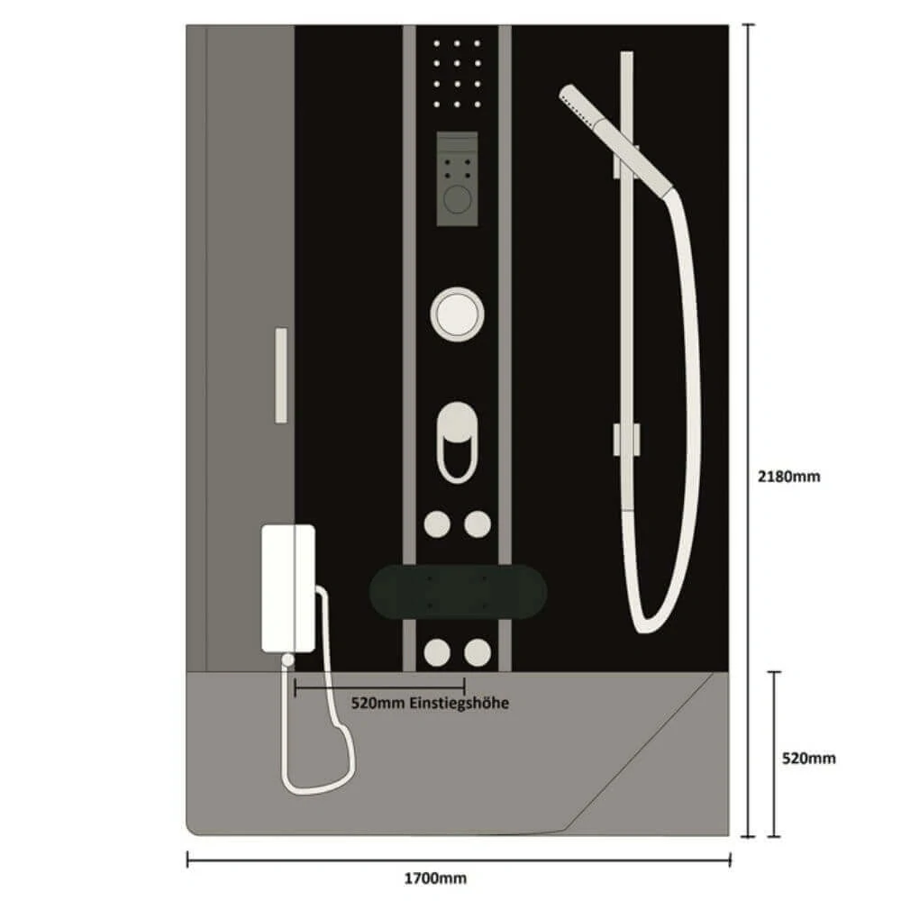 Masážní box s vanou 2v1 - 170x90cm bílá, levé provedení
