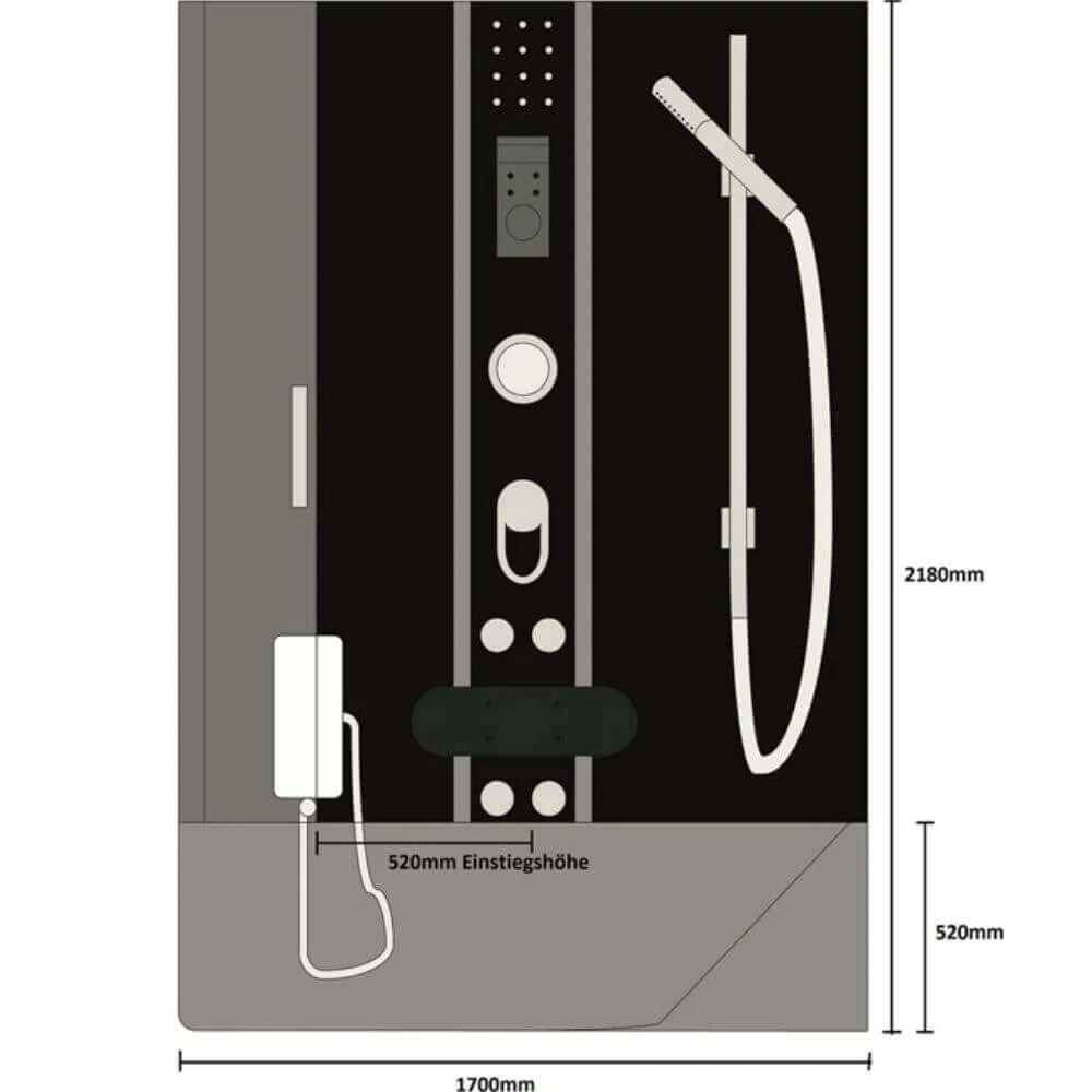 Masážní box s vanou 2v1 - 170x90cm bílá, pravé provedení