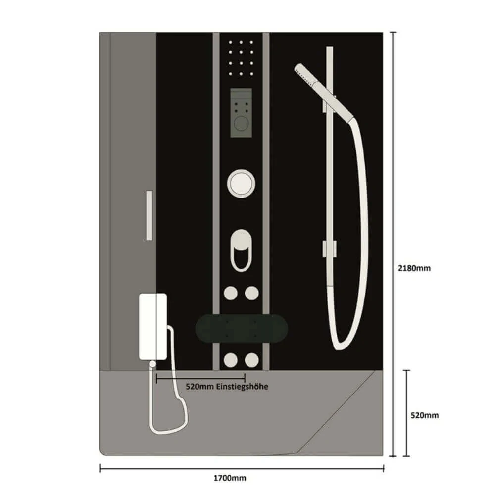 Masážní box s vanou 2v1 - 170x90cm černá, pravé provedení
