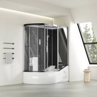 Masážní box s vanou 2v1 - 170x90cm černá, levé provedení