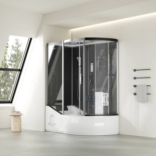 Masážní box s vanou 2v1 - 170x90cm černá, pravé provedení